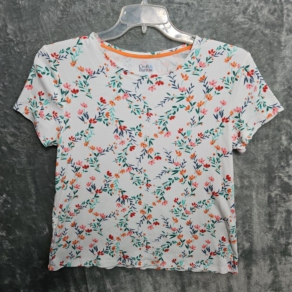 Croft & Barrow Women's Classic Tee Sz Lg Blue floral pink cotton